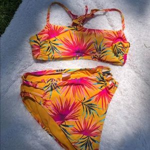 Tropical Xhilaration two piece High Waist Bikini 🧡💗